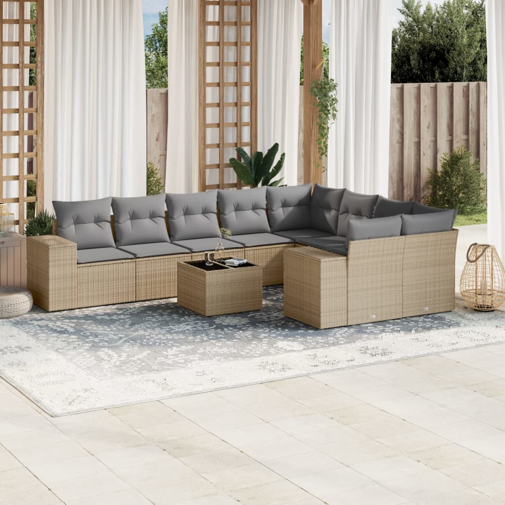 vidaXL 9-delige Loungeset met kussens poly rattan zwart