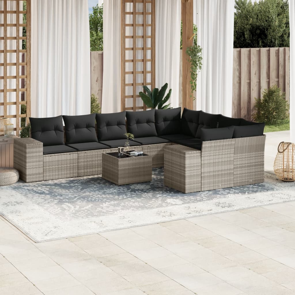 vidaXL 9-delige Loungeset met kussens poly rattan zwart