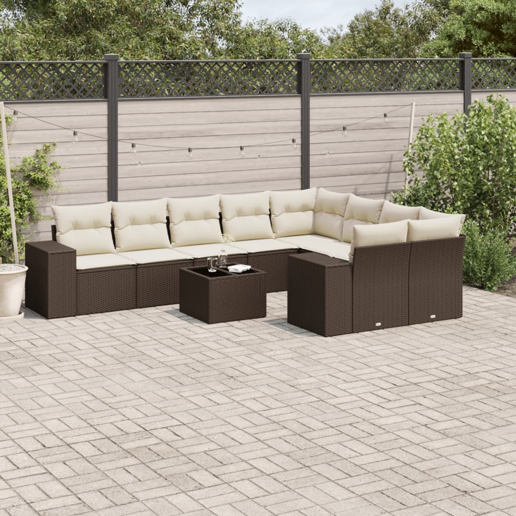 vidaXL 9-delige Loungeset met kussens poly rattan zwart