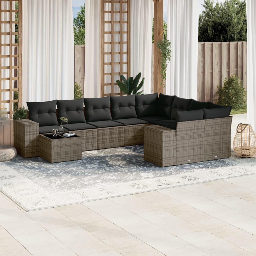 vidaXL 10-Piece Lounge Set with Cushions Poly Rattan Black