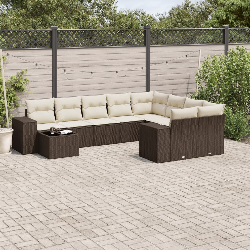 vidaXL 10-Piece Lounge Set with Cushions Poly Rattan Black
