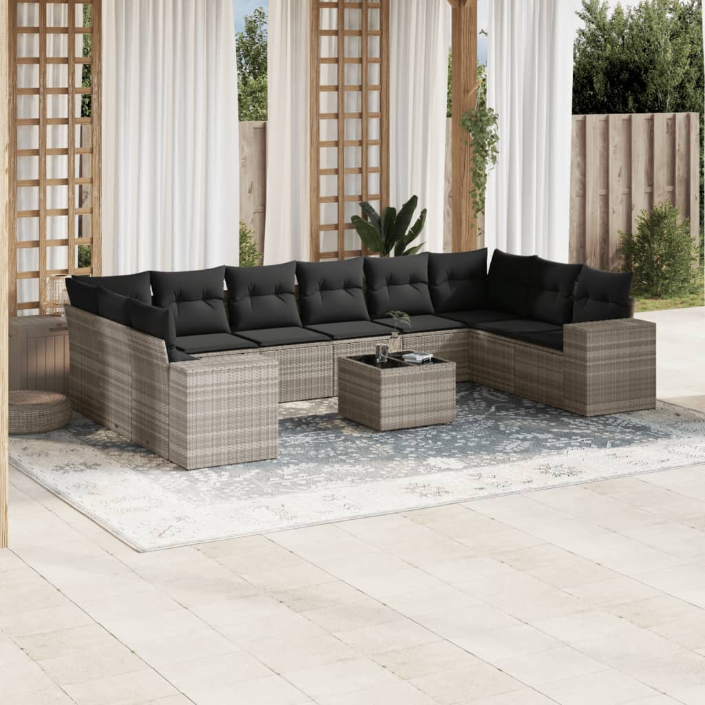vidaXL 10-piece Lounge Set with Cushions Poly Rattan Black