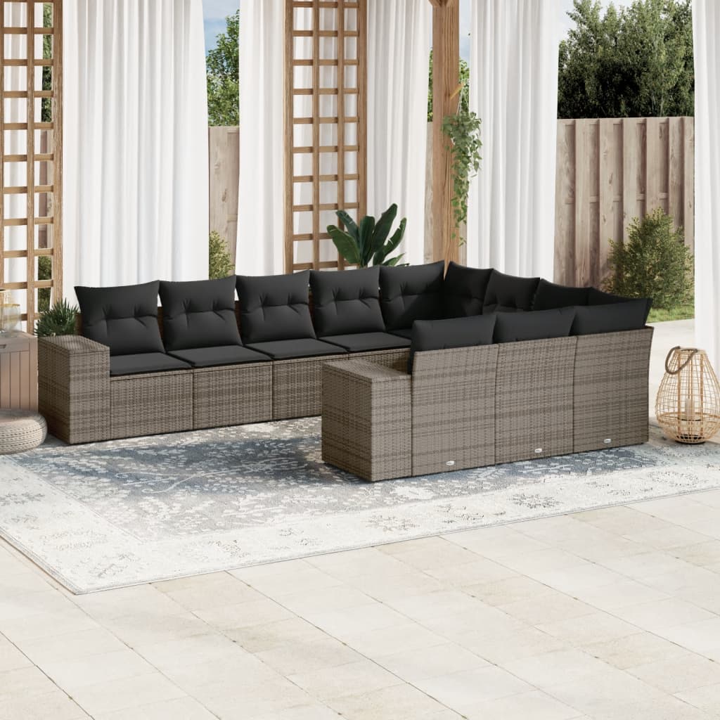 vidaXL 10-delige Loungeset met kussens poly rattan zwart