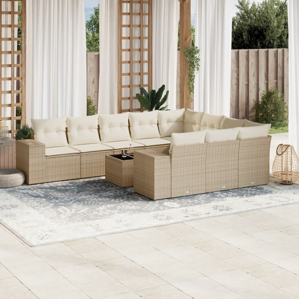 vidaXL 10-delige Loungeset met kussens poly rattan zwart