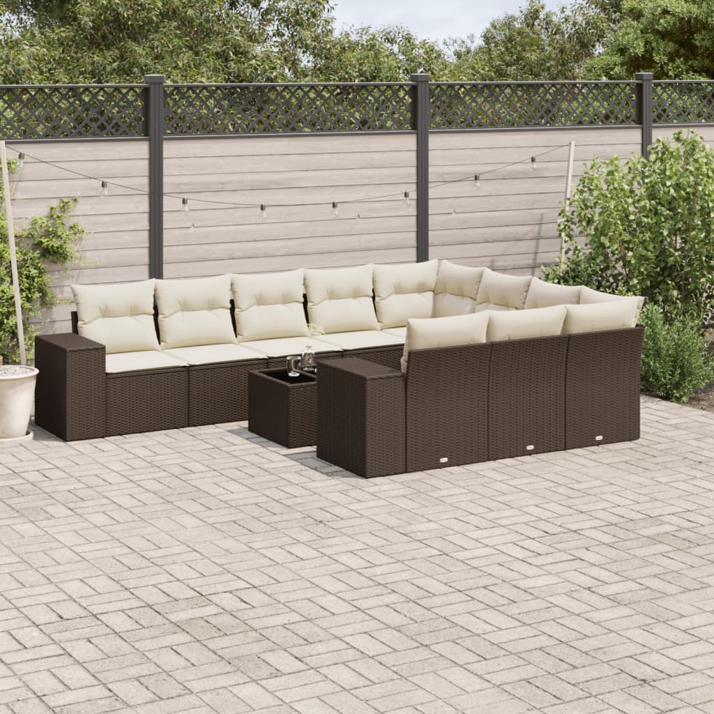 vidaXL 10-delige Loungeset met kussens poly rattan zwart