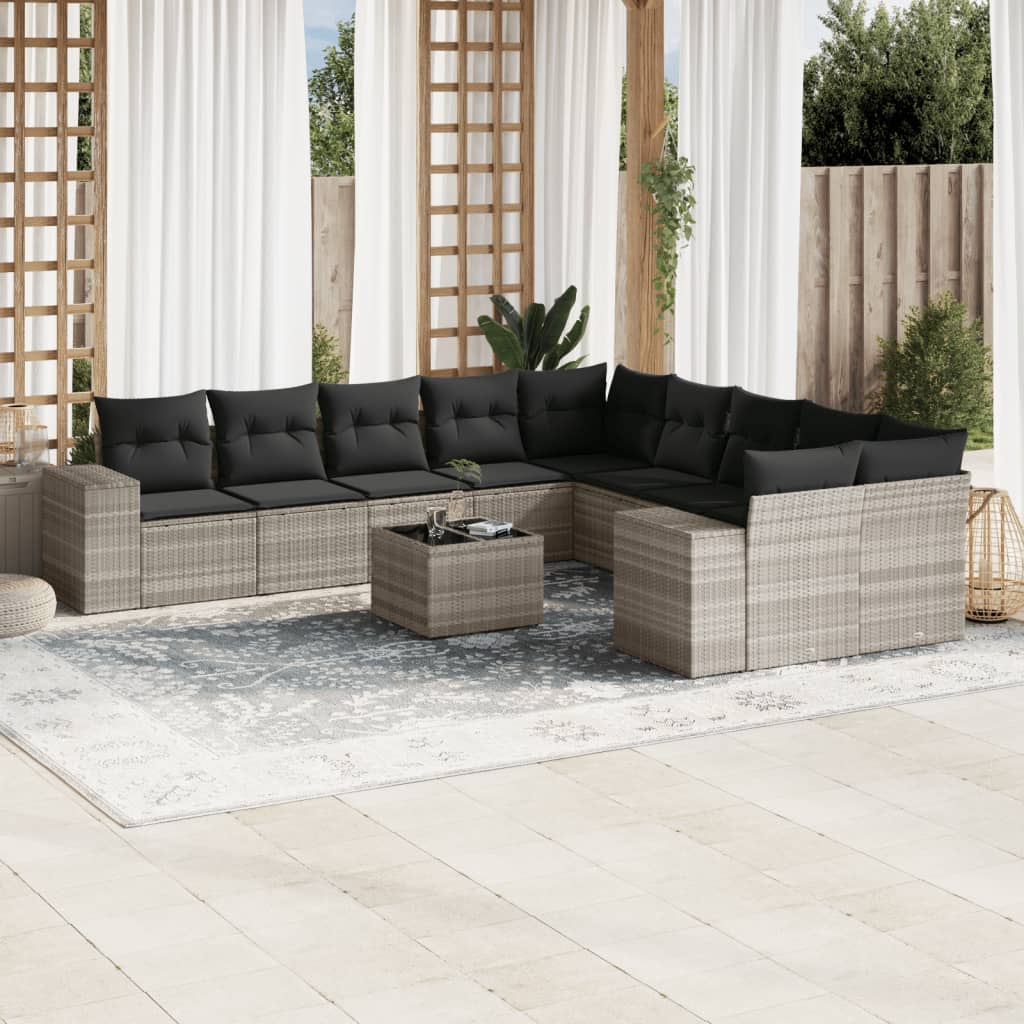 vidaXL 10-Piece PE Rattan Lounge Set with Cushions Black
