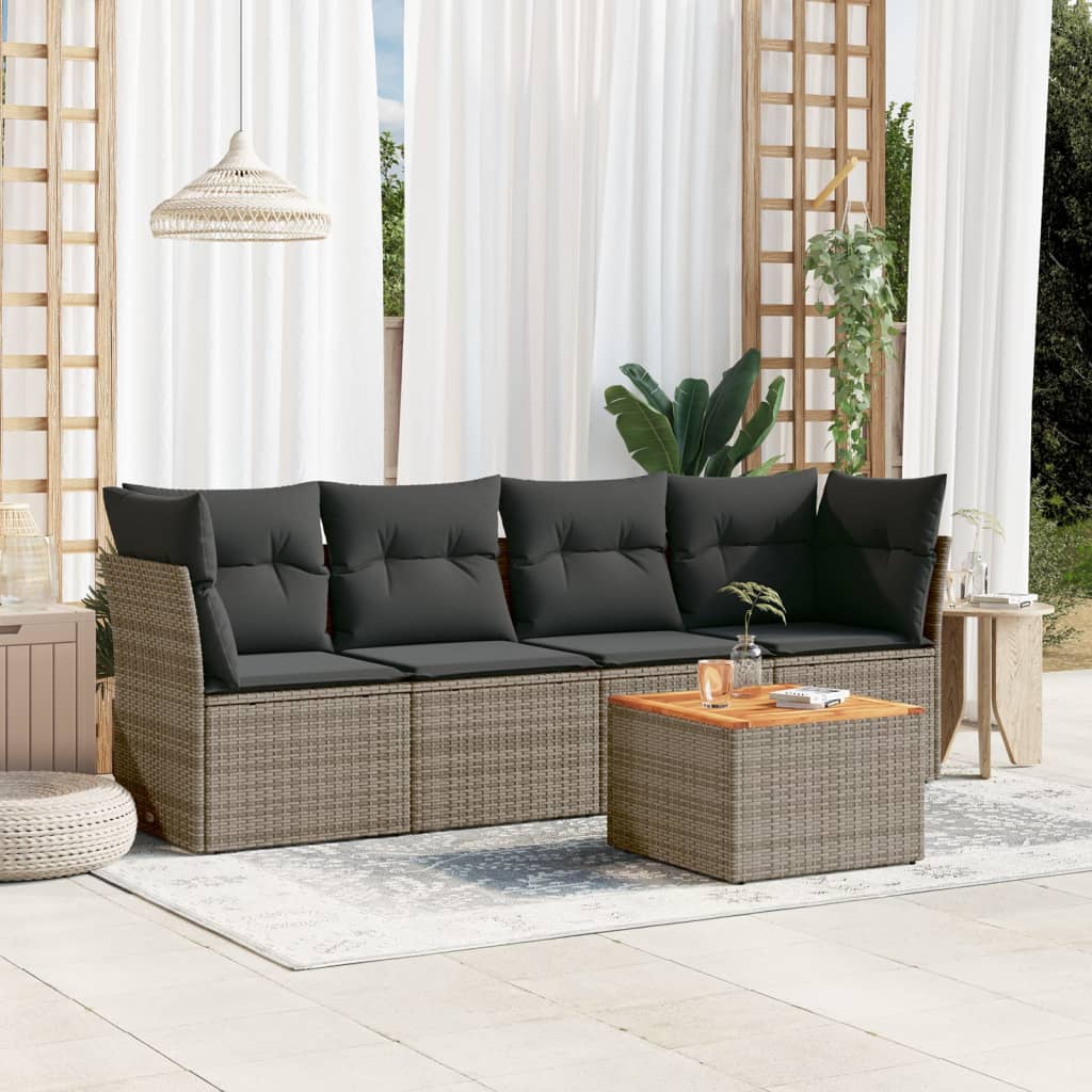 vidaXL 5-delige Loungeset met kussens poly rattan zwart