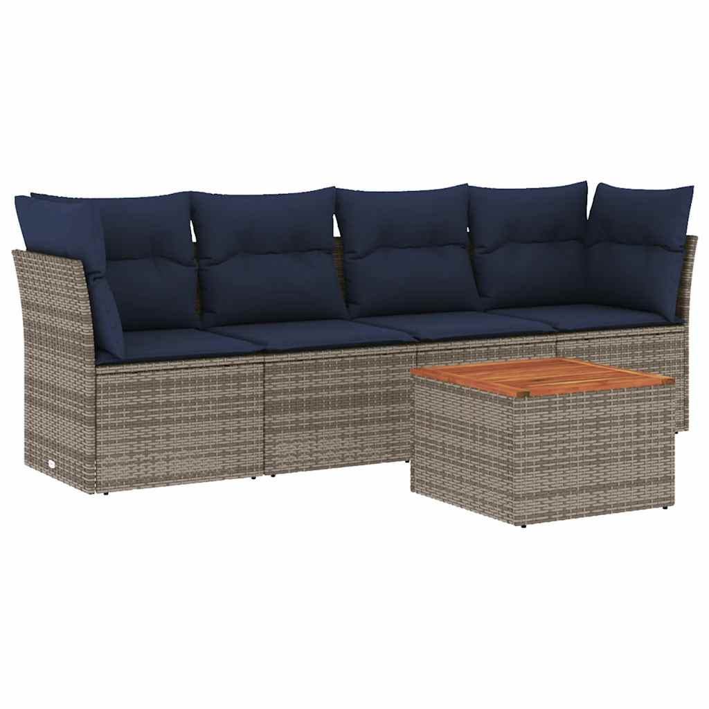vidaXL 5-delige Loungeset met kussens poly rattan zwart