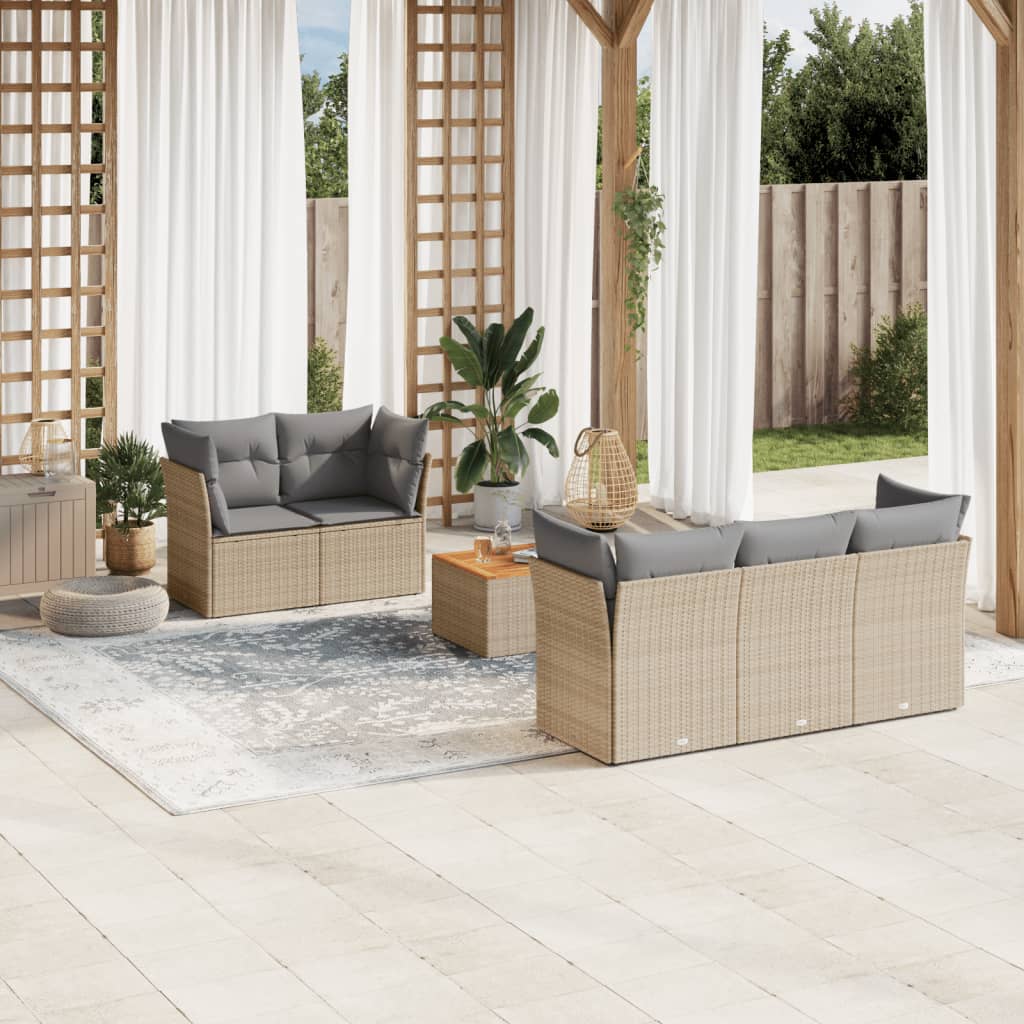 vidaXL 6-delige Loungeset met kussens poly rattan zwart
