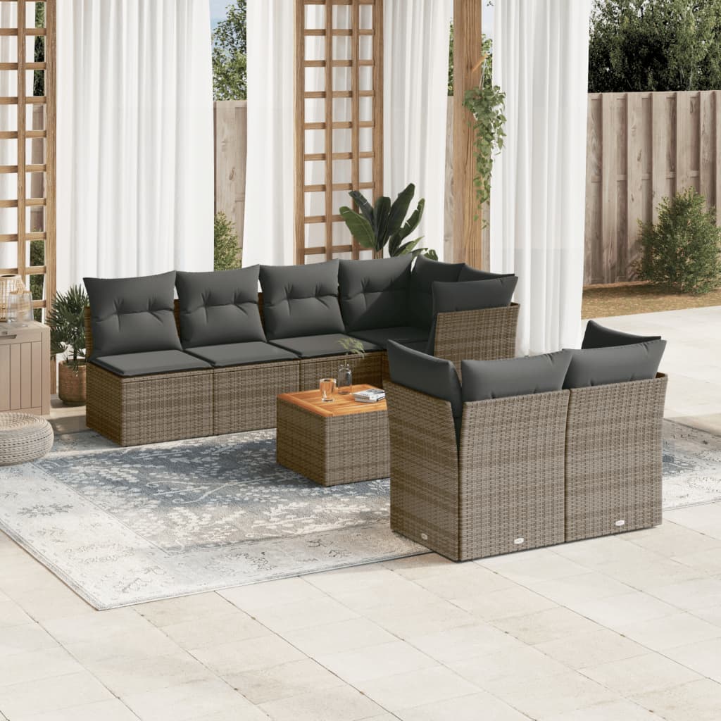 vidaXL 8-Piece Lounge Set with Cushions Poly Rattan Black