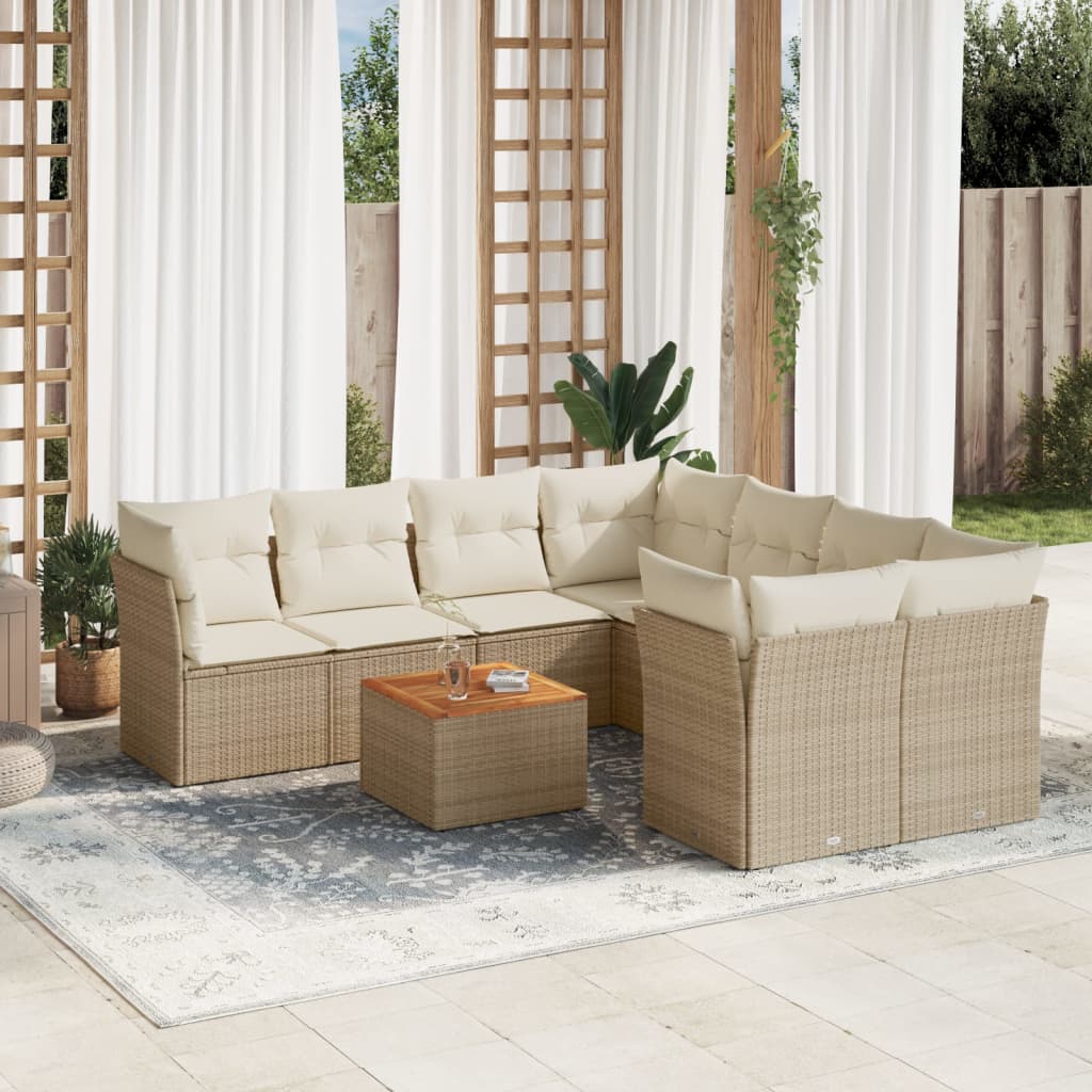 vidaXL 9-delige Loungeset met kussens poly rattan zwart