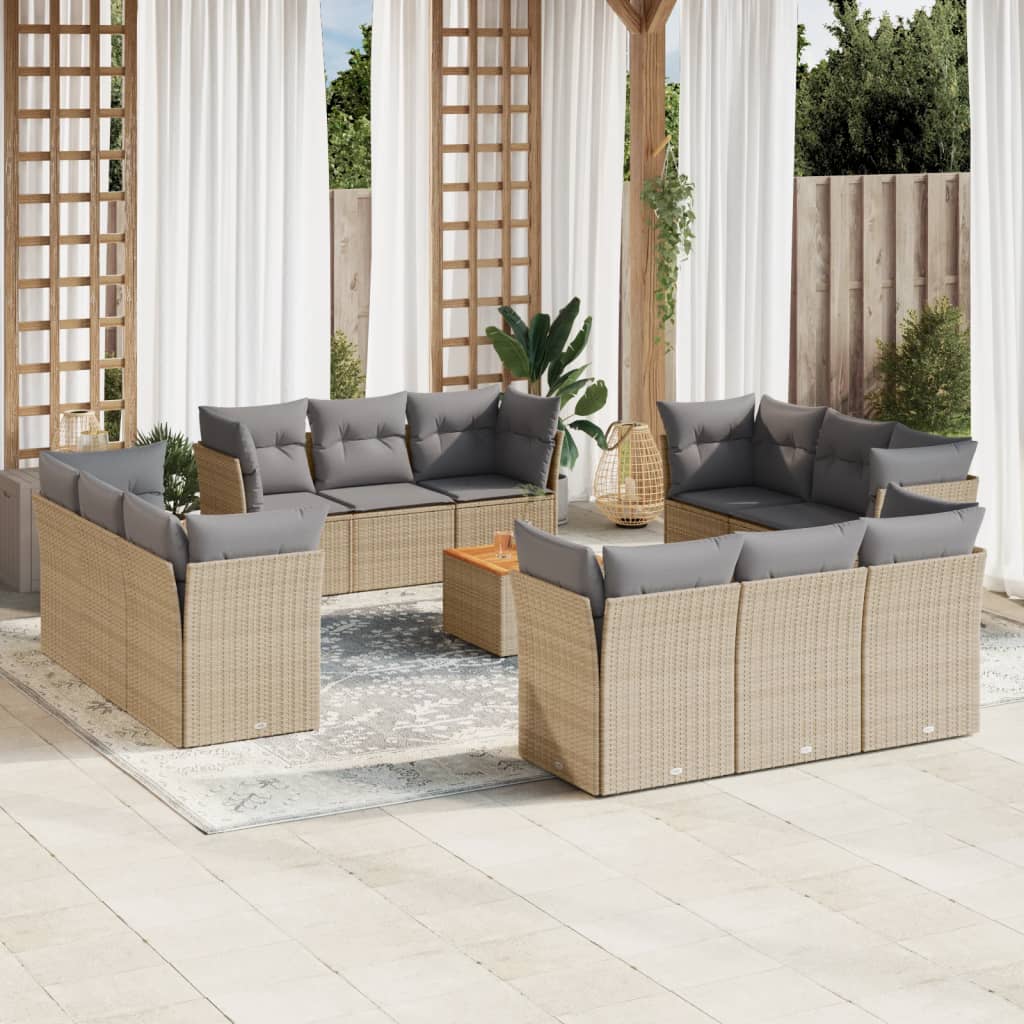 vidaXL 13-Piece Lounge Set with Cushions Poly Rattan Black