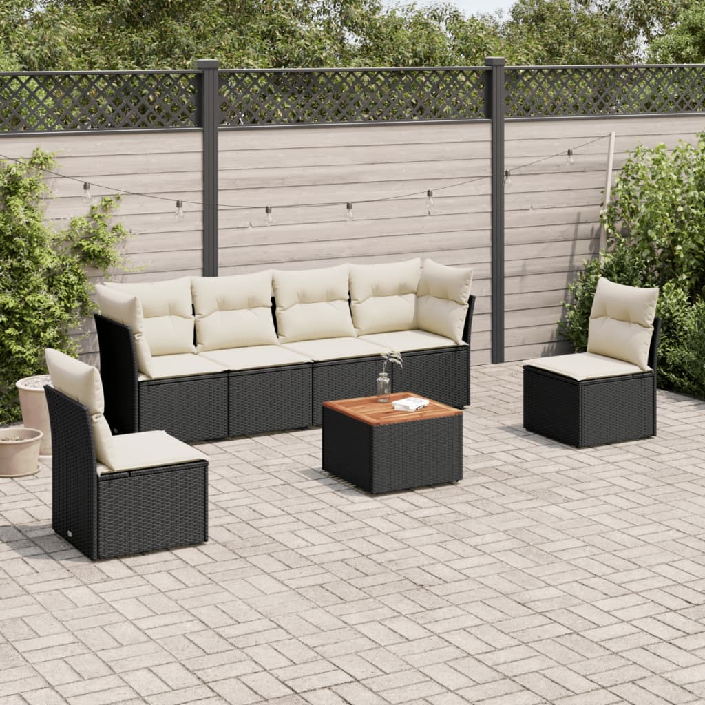 vidaXL 7-Piece Lounge Set with Cushions Poly Rattan Black