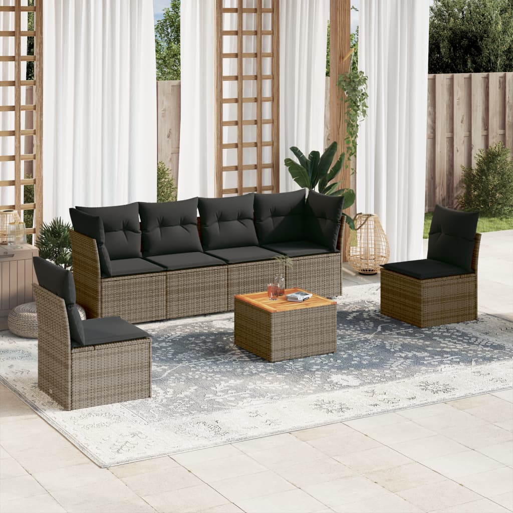 vidaXL 7-Piece Lounge Set with Cushions Poly Rattan Black