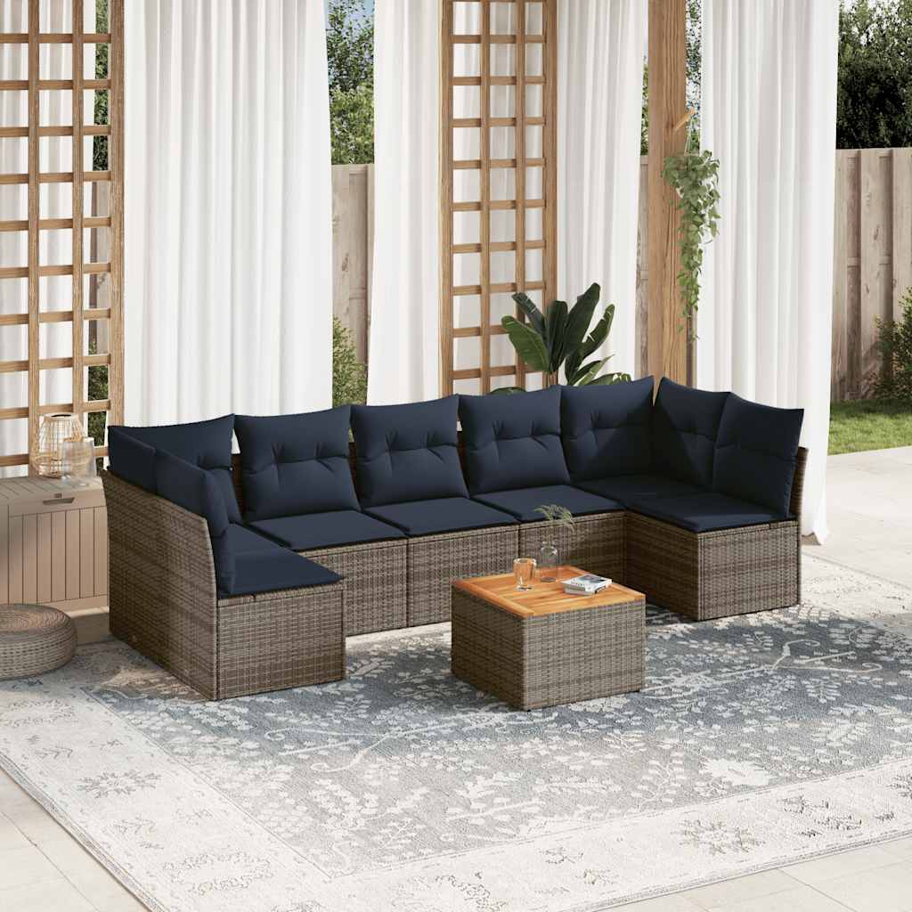 vidaXL 8-delige Loungeset met kussens poly rattan zwart