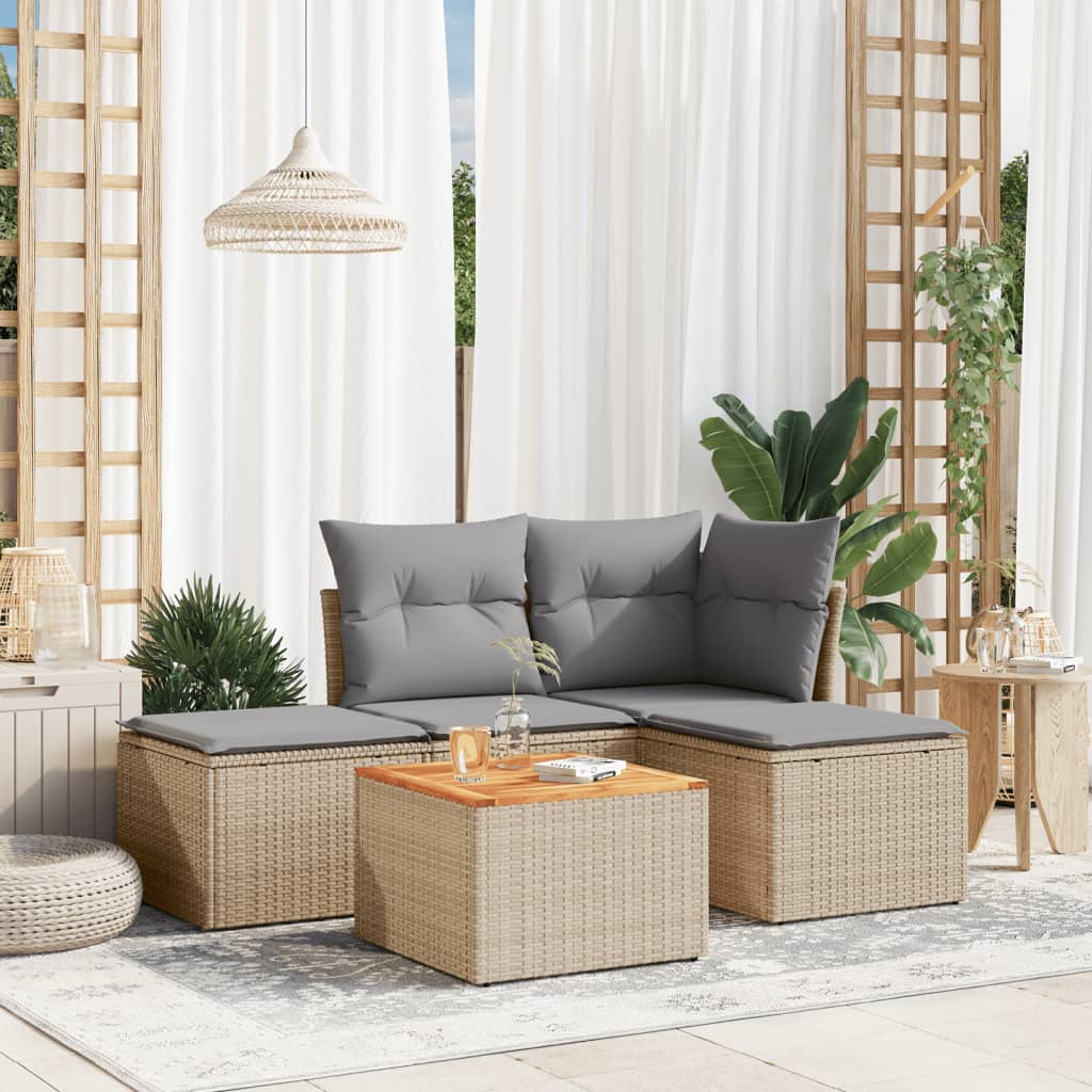 vidaXL 5-delige Loungeset met kussens poly rattan zwart