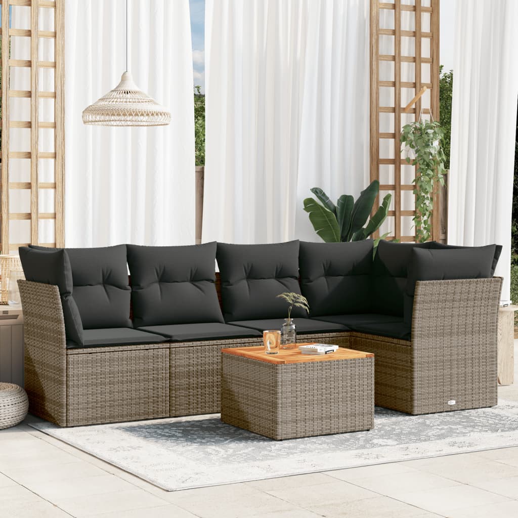 vidaXL 6-delige Loungeset met kussens poly rattan zwart