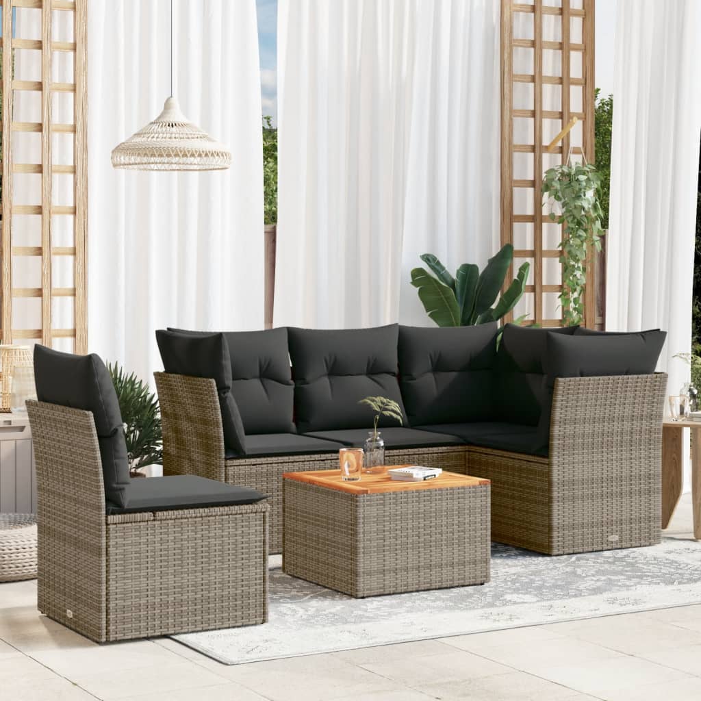 vidaXL 6-delige Loungeset met kussens poly rattan zwart