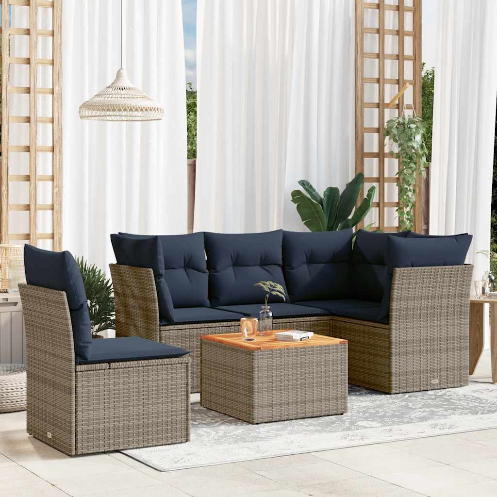 vidaXL 6-Piece Lounge Set with Cushions Poly Rattan Black