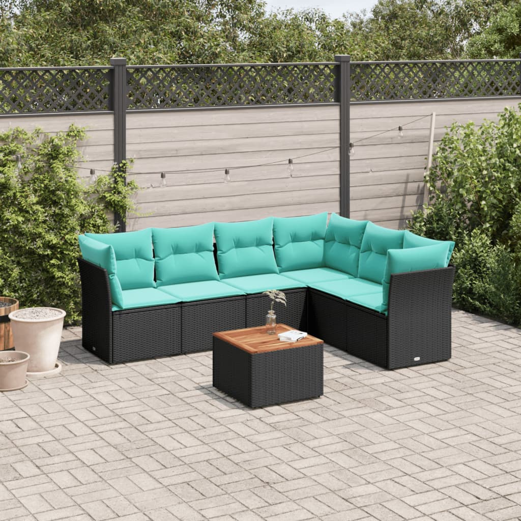 vidaXL 7-delige Loungeset met kussens poly rattan grijs