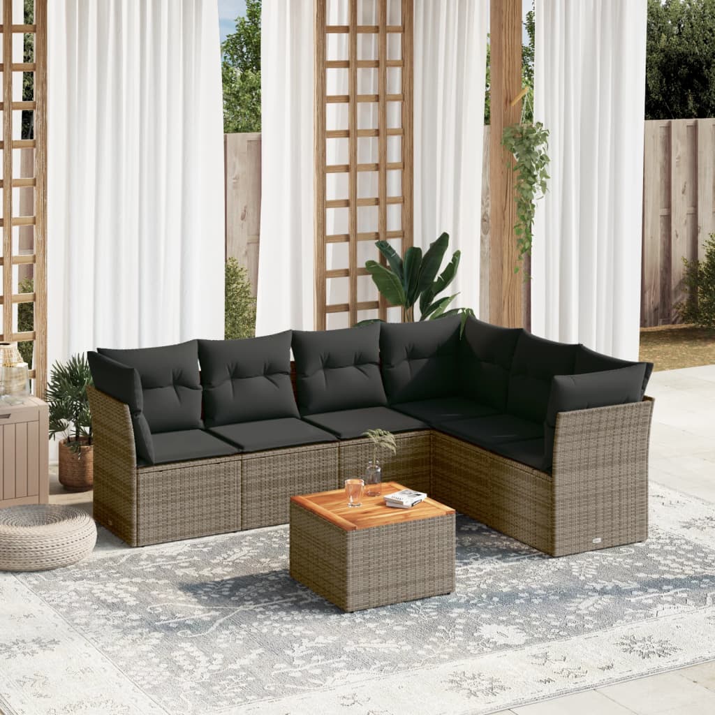 vidaXL 7-delige Loungeset met kussens poly rattan zwart