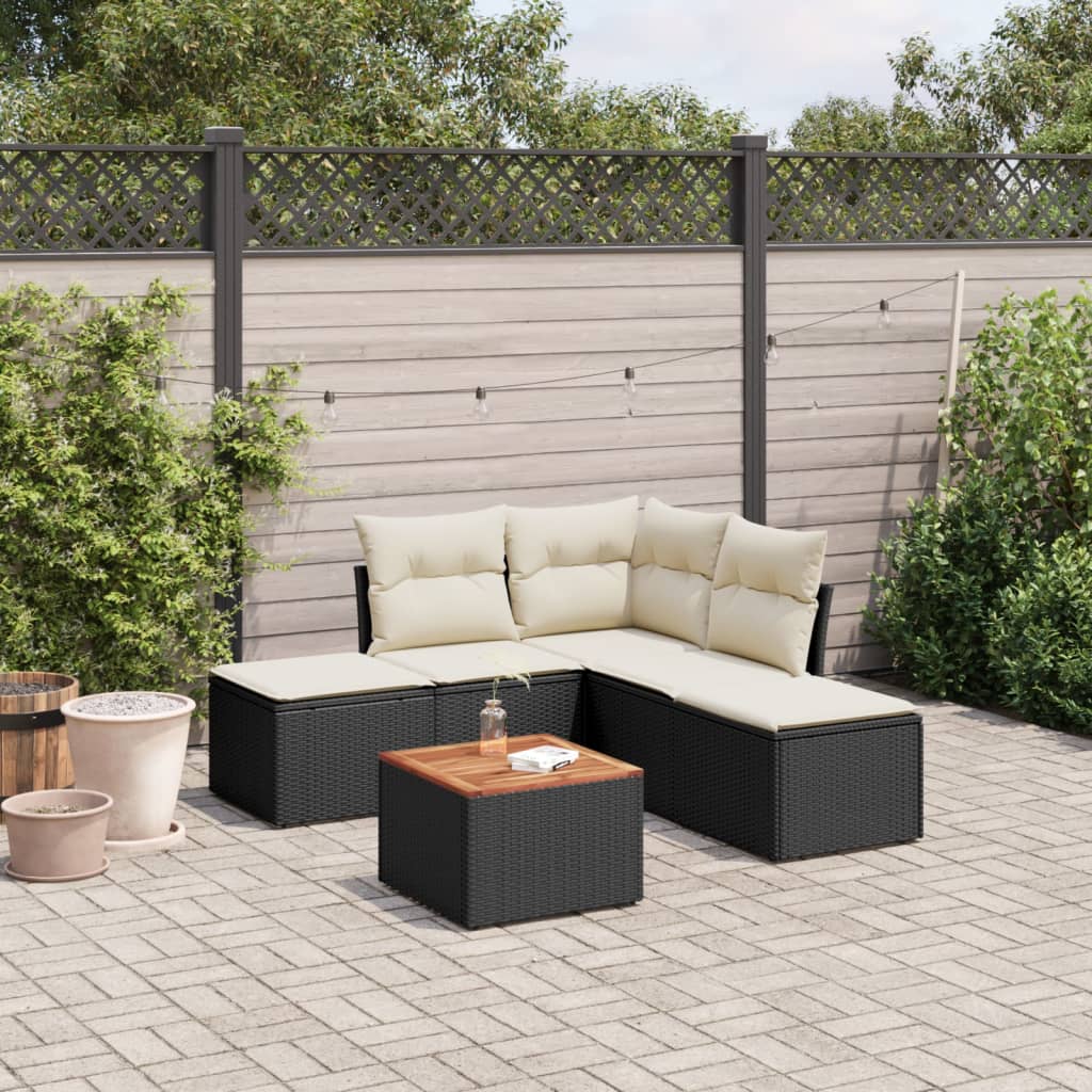 vidaXL 6-delige Loungeset met kussens poly rattan zwart
