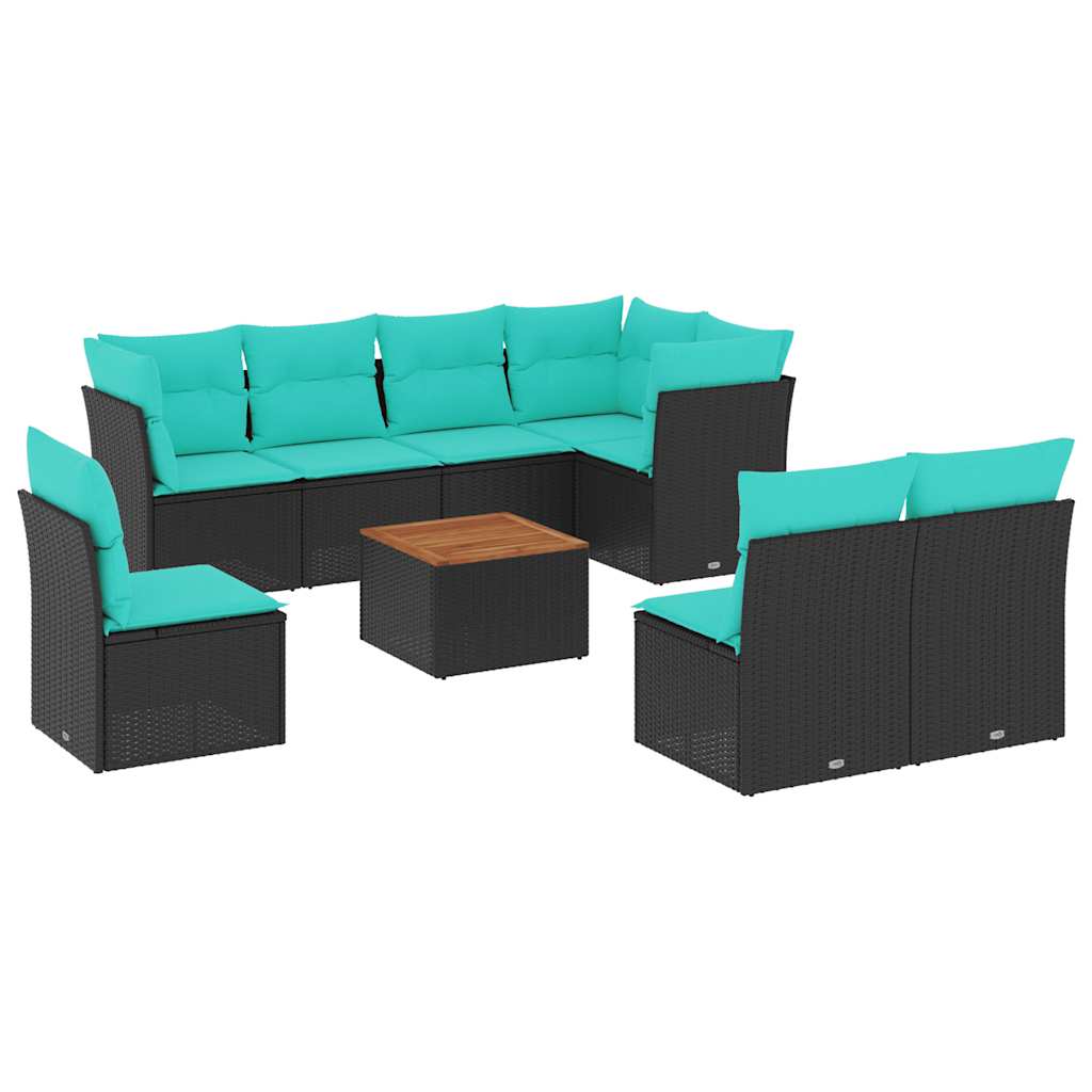 vidaXL 9-delige Loungeset met kussens poly rattan grijs