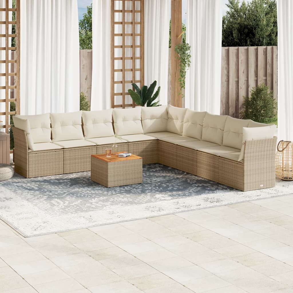 vidaXL 10-Piece Lounge Set with Cushions Poly Rattan Black