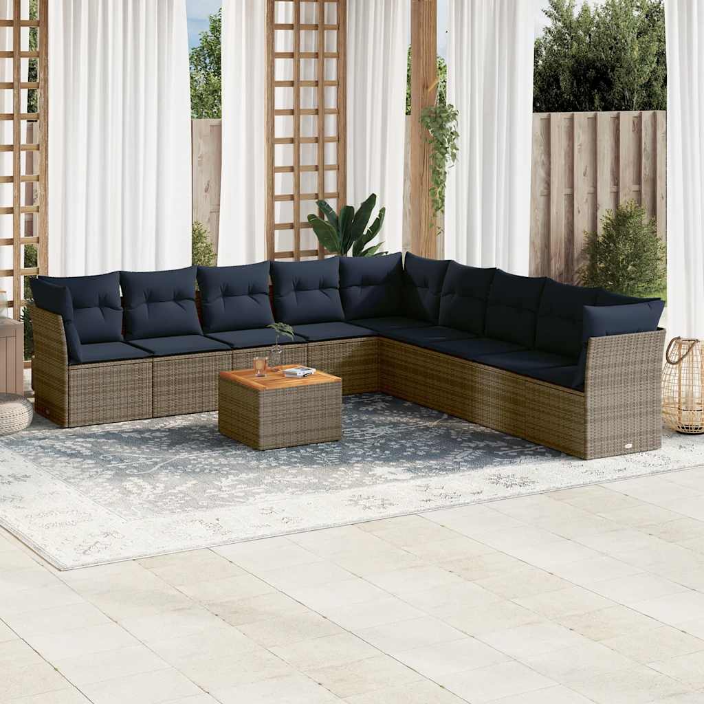 vidaXL 10-delige Loungeset met kussens poly rattan zwart