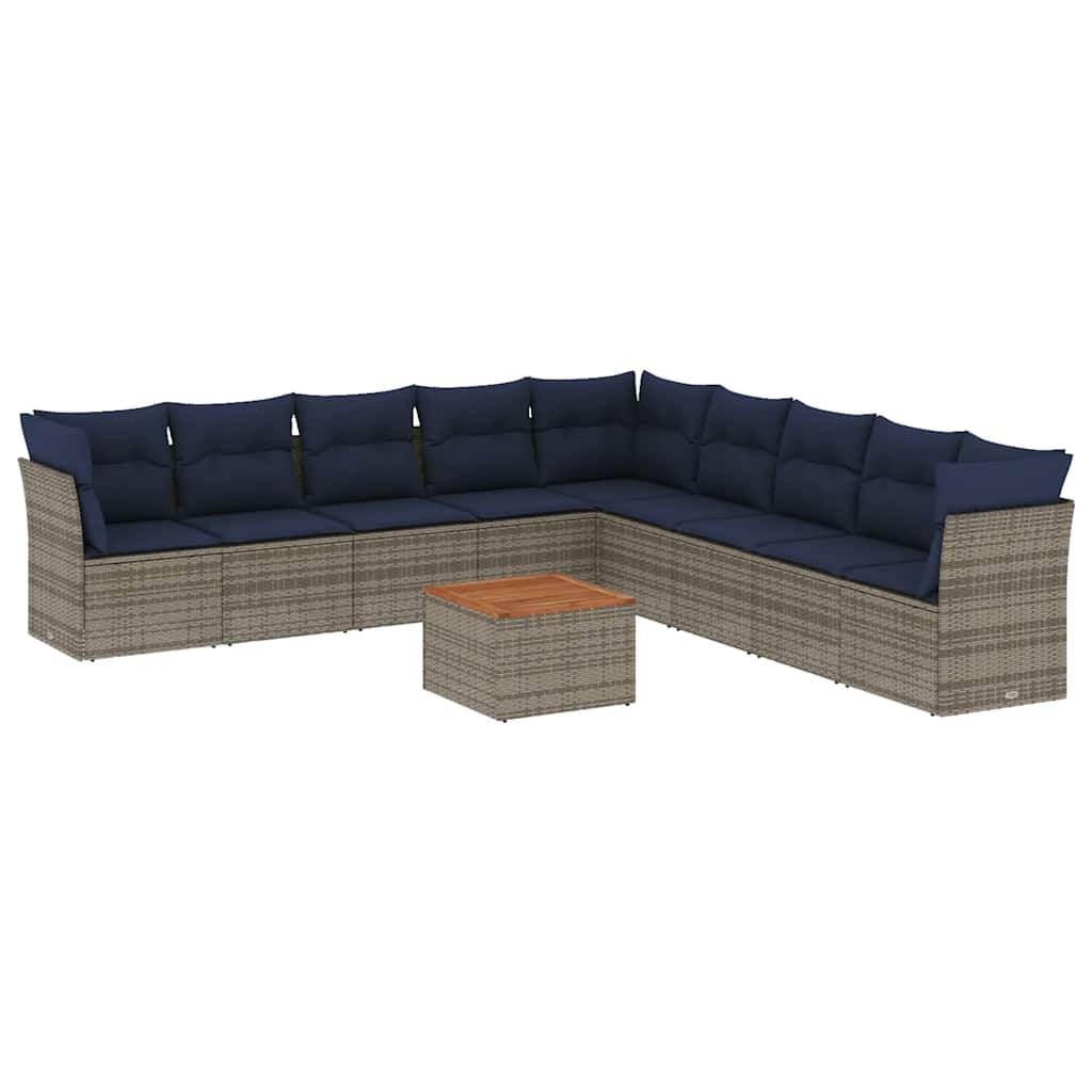 vidaXL 10-delige Loungeset met kussens poly rattan zwart