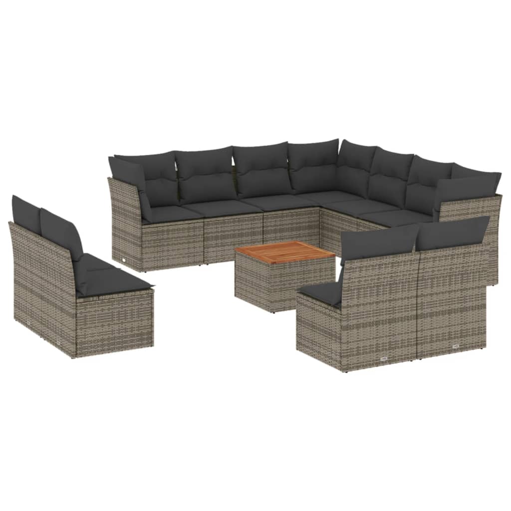vidaXL 12-delige Loungeset met kussens poly rattan zwart