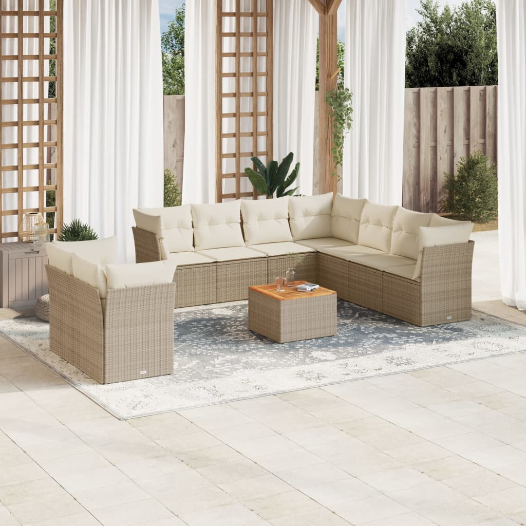 vidaXL 10-delige Loungeset met kussens poly rattan zwart