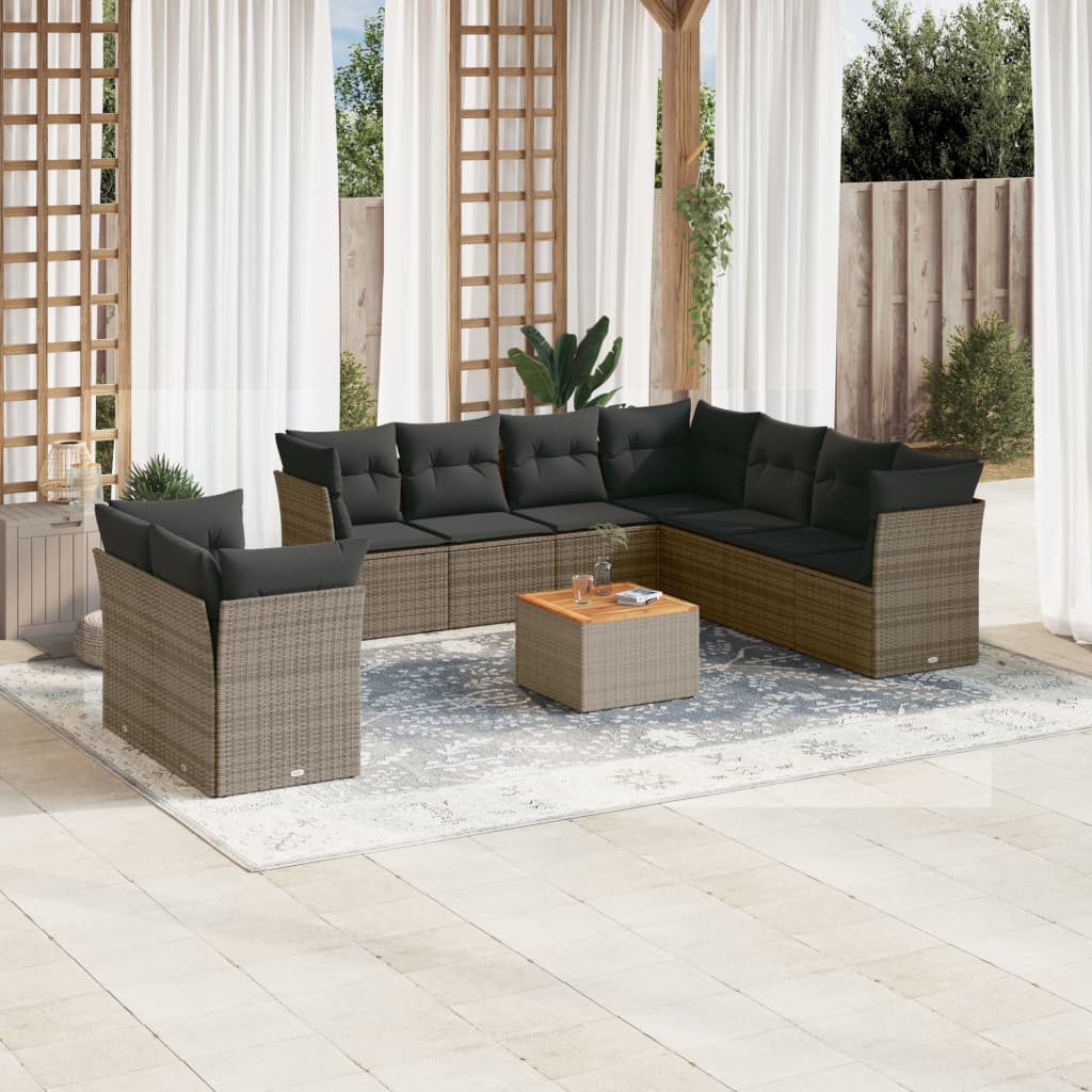 vidaXL 10-delige Loungeset met kussens poly rattan zwart