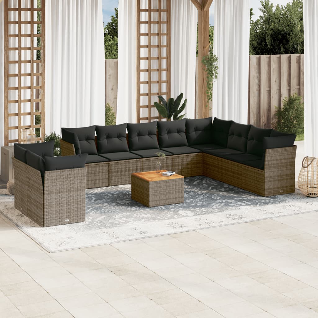 vidaXL 11-delige Loungeset met kussens poly rattan zwart