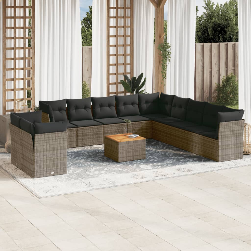 vidaXL 12-piece Lounge Set with Cushions Poly Rattan Black