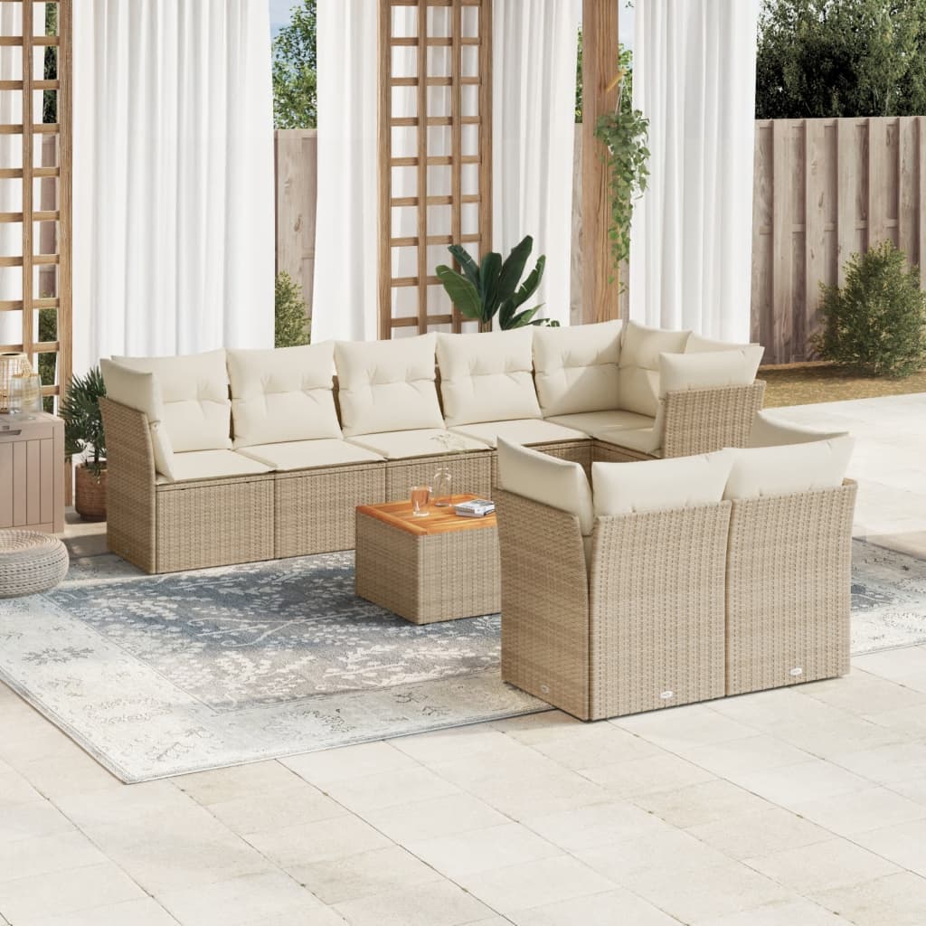 vidaXL 9-delige Loungeset met kussens poly rattan zwart