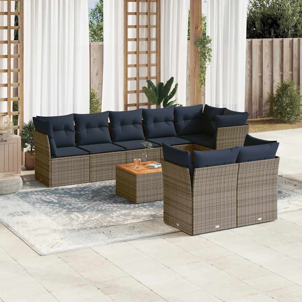 vidaXL 9-delige Loungeset met kussens poly rattan zwart