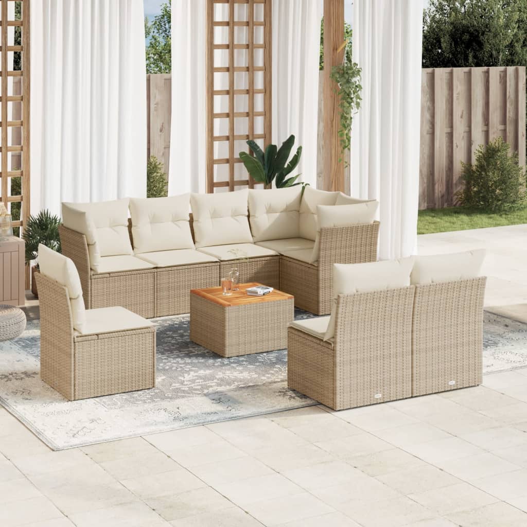 vidaXL 9-delige Loungeset met kussens poly rattan zwart