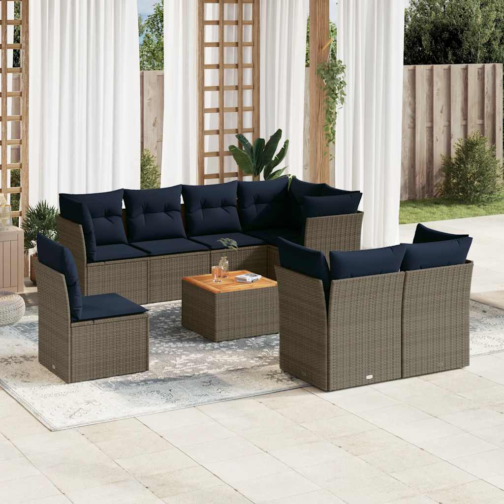 vidaXL 9-delige Loungeset met kussens poly rattan zwart