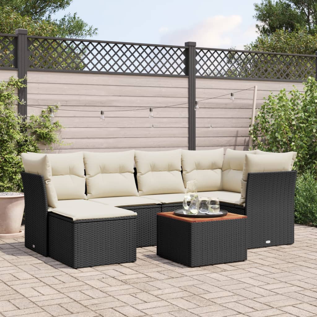 vidaXL 7-Piece Lounge Set with Cushions Poly Rattan Black
