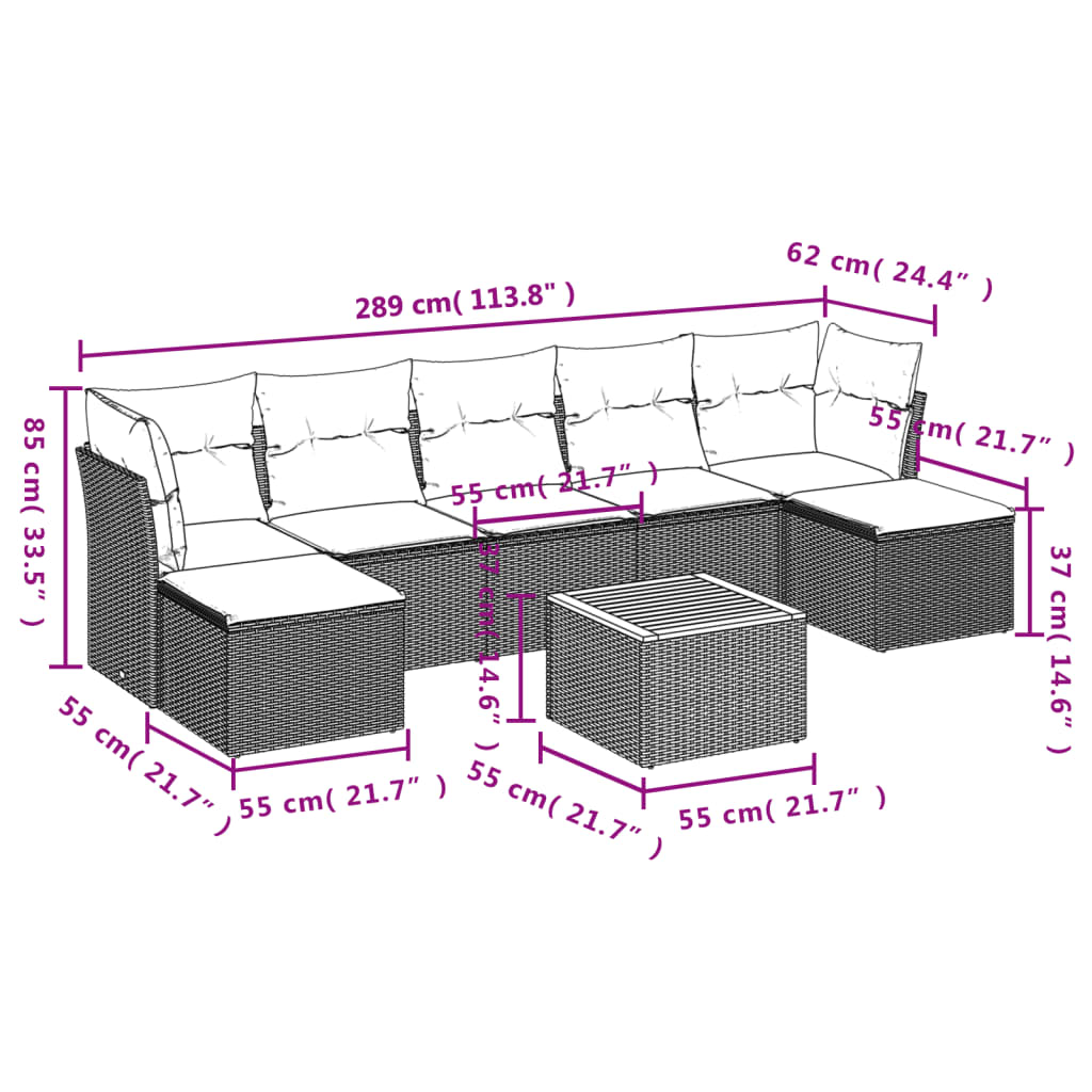 vidaXL 8-delige Loungeset met kussens poly rattan zwart