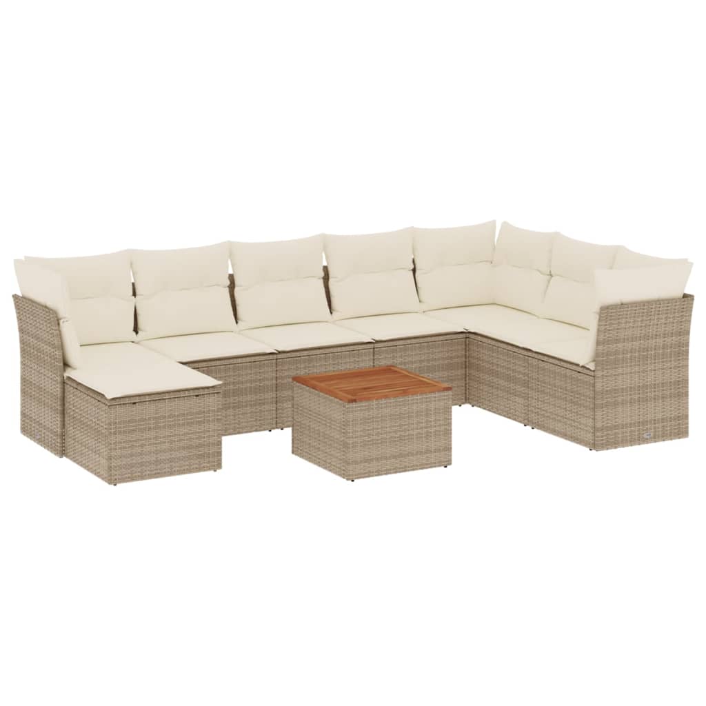 vidaXL 9-delige Loungeset met kussens poly rattan zwart