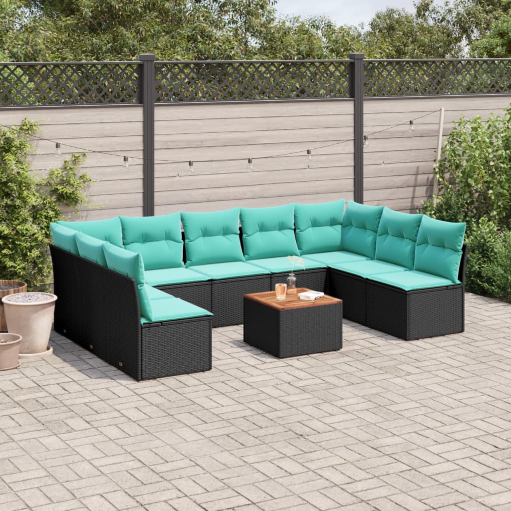 vidaXL 10-delige Loungeset met kussens poly rattan grijs