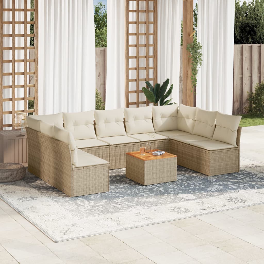 vidaXL 10-delige Loungeset met kussens poly rattan zwart