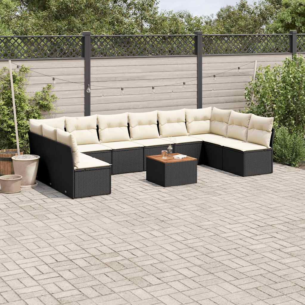 vidaXL 11-Piece Lounge Set with Cushions Poly Rattan Black