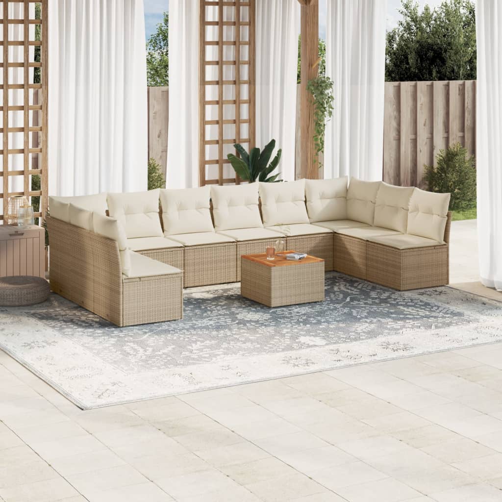 vidaXL 11-Piece Lounge Set with Cushions Poly Rattan Black