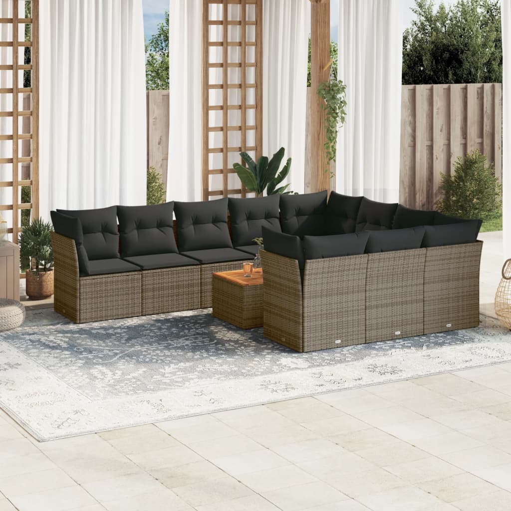 vidaXL 11-delige Loungeset met kussens poly rattan zwart