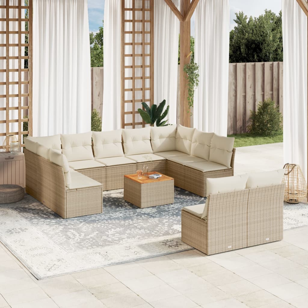 vidaXL 12-delige Loungeset met kussens poly rattan zwart