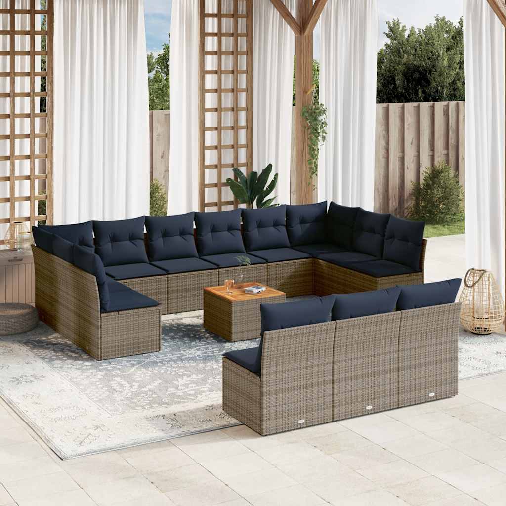 vidaXL 14-Piece Lounge Set with Cushions Poly Rattan Grey