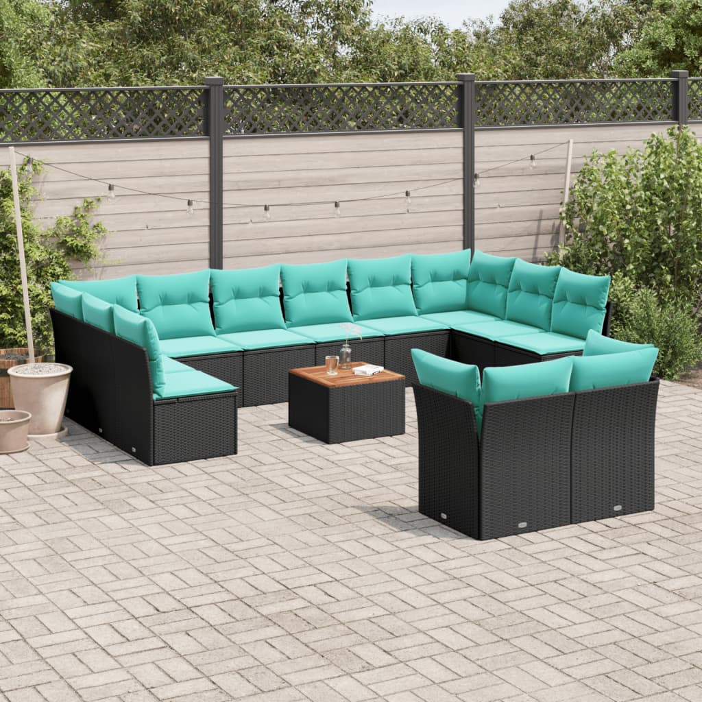 vidaXL 13-delige Loungeset met kussens poly rattan zwart
